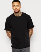 Asos Denim T-shirt With Raw Edges In Short Sleeve - Black