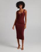 Bershka Ring Detail Midi Dress In Burgundy-red