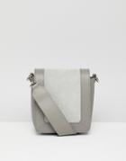 Asos Design Leather And Suede Mix Square Shoulder Bag - Gray