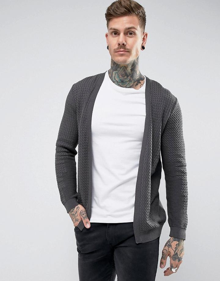 Asos Textured Lightweight Cardigan In Charcoal - Gray