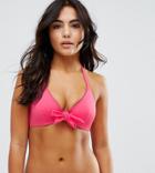 Asos Fuller Bust Exclusive Picot Trim Bunny Tie Front Bikini Top Dd-g - Pink