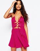 Asos Slinky Jersey Lace Up Front Skater Beach Dress - Pink