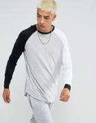 Asos Longline Long Sleeve Raglan T-shirt With Curve Hem And Cuffs - Multi