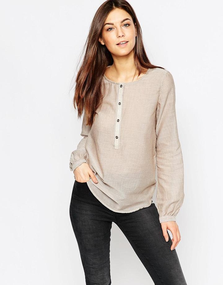 Vila Collarless Button Front Shirt - Harvest Gold