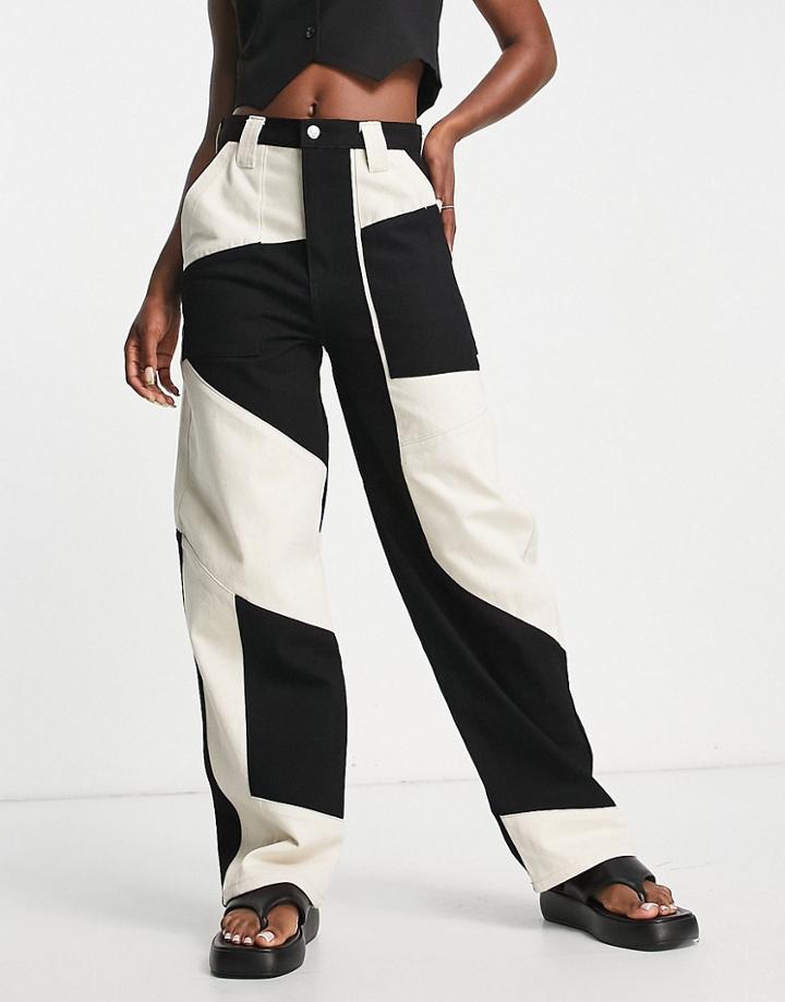 Topshop Patchwork Jean In Black And Ecru-multi