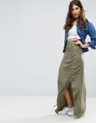 Asos Maxi Skirt In Twill With Channel Detail - Green