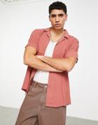Asos Design Relaxed Viscose Shirt With Revere Collar In Rust-red
