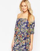 Asos Maternity Swing Dress With Off Shoulder In Floral Print - Multi