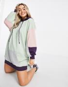 Missguided Oversized Hoodie Dress In Colorblock-multi
