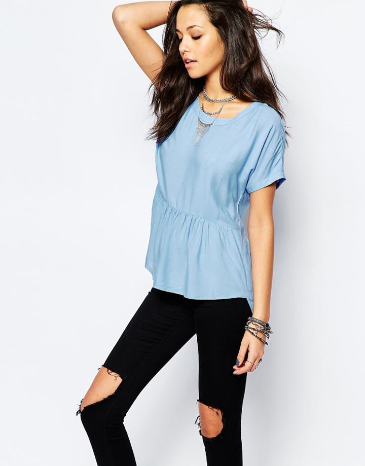Noisy May Peplum Hi-lo Top - Blue