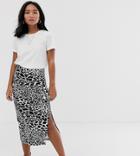 Asos Design Petite Jersey Midi Skirt With Split In Mono Animal