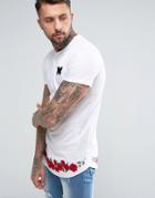 Good For Nothing T-shirt In White With Embroidered Roses Hem - White