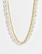 Topshop Faux Pearl And Chain Multirow Necklace In Gold