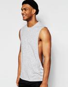 Asos Linen Mix Sleevless T-shirt With Extreme Dropped Armholes - Gray