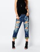 Replay Destroyed Boyfriend Paint Jean With Army Hem - Blue
