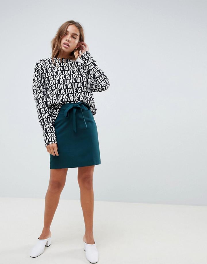 Asos Design Tailored Mini Skirt With Obi Tie - Green
