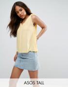 Asos Tall Crinkle Tank With Tie Shoulder - Yellow
