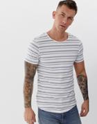 Jack & Jones Premium Longline Stripe T-shirt In White - White