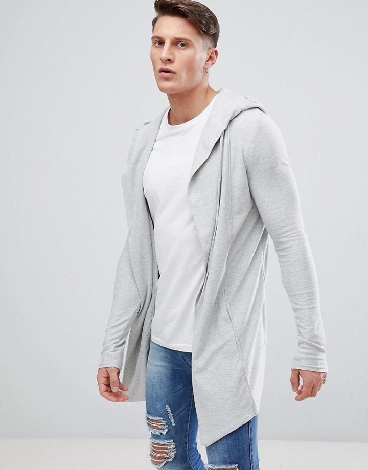 Bershka Textured Cardigan With Hood In Gray - Gray