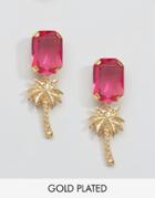 Gogo Philip Gold Plated Palm Tree Gem Earrings - Pink