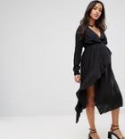 Asos Maternity Nursing Midi Dress With Ruffle Front And Collar Detail-black