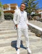 Asos Design Wedding Slim Suit Pants In White Pin Stripe