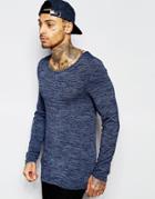 Asos Extreme Muscle Long Sleeve T-shirt With Space Dye And Boat Neck - Navy