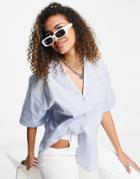 Monki Button-up Short Sleeve Shirt In Pale Blue-blues