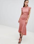 Hope & Ivy Lattice Back Pencil Dress With Ruffle - Pink
