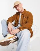 Jack & Jones Originals Oversize Cord Zip Overshirt In Tan-brown