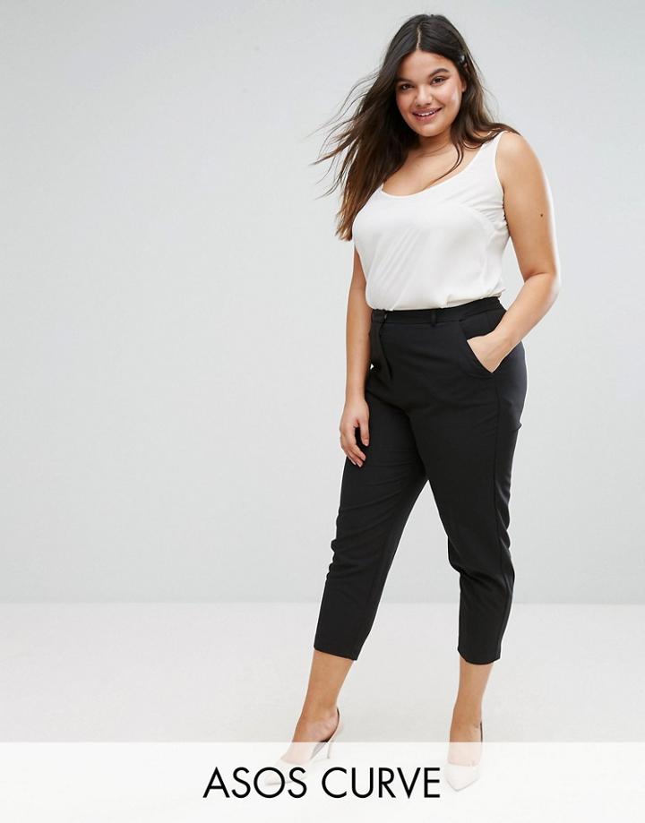 Asos Curve Ankle Grazer Cigarette Pants In Crepe - Black