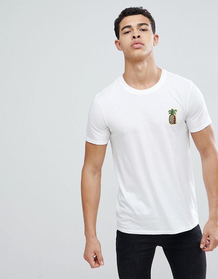 Boohooman T-shirt With Pineapple Embroidery In White - White
