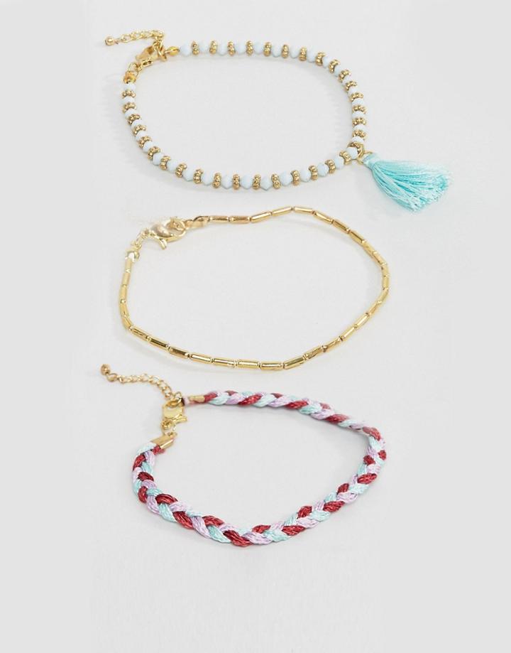 Asos Pack Of 3 Friendship Anklets - Multi