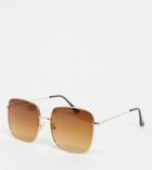 South Beach Square Sunglasses With Gold Frames And Brown Lens
