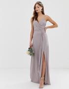 Tfnc Bridesmaid Exclusive Cami Wrap Maxi Dress With Fishtail In Gray - Gray