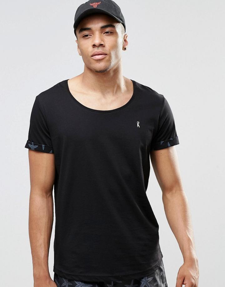 Ringspun Scoop Neck Beach T-shirt With Roll Cuffs Co-ord - Navy