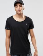 Ringspun Scoop Neck Beach T-shirt With Roll Cuffs Co-ord - Navy