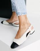 Asos Design Lively Slingback Ballet Flats In Cream Fleece-white