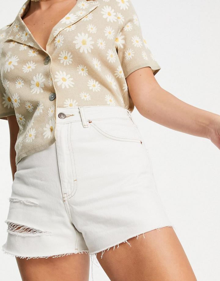Topshop A-line Mom Shorts With Rips In White