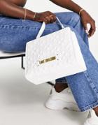 Love Moschino Quilted Top Handle Shoulder Bag In White