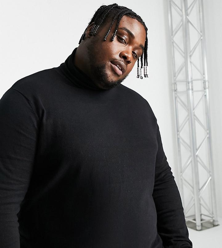 Threadbare Plus Cotton Roll Neck Sweater In Black