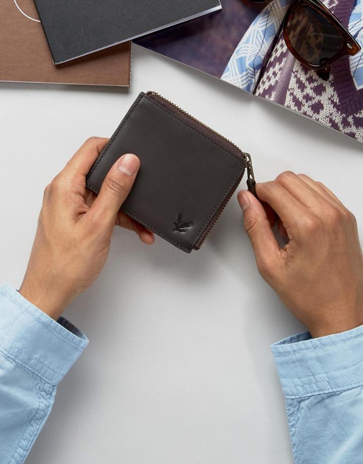 Lyle & Scott Leather Half Zip Wallet - Brown