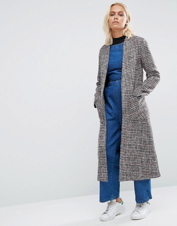Helene Berman Drapey Longline Jacket In Red Tweed - Red