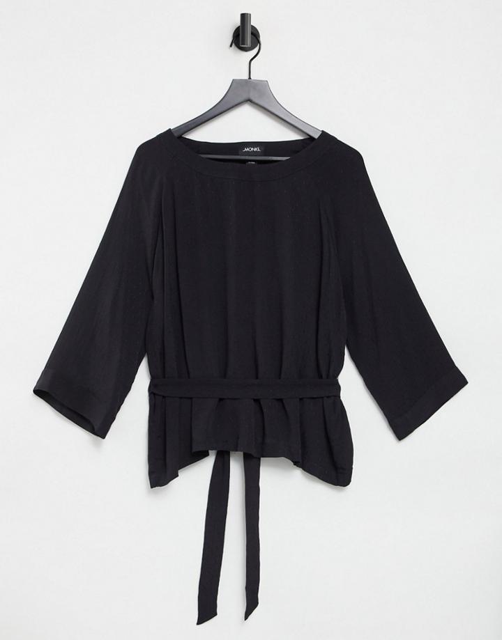 Monki Tie Waist Top In Black