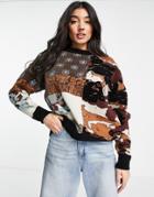 Urban Revivo Patchwork Knitted Sweater In Multi