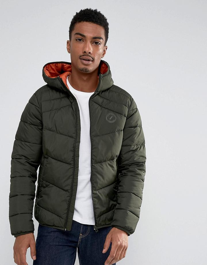 Jack & Jones Originals Quilted Jacket With Hood - Green