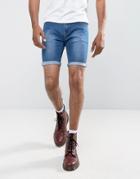 Liquor N Poker Super Skinny Denim Short Mid Wash - Blue