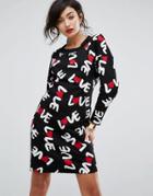 Love Moschino Love Logo Allover Print Sweat Dress - Black