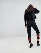 Kubban As If Embroidered Ankle Mom Jeans-black