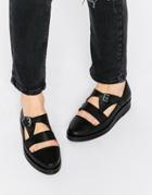 Park Lane T Bar Chunky Leather Flat Shoes - Black